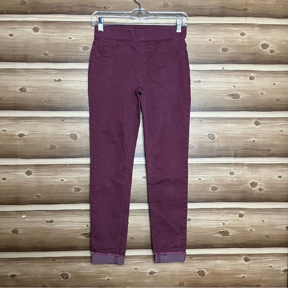 5/$25 Justice girl skinny mid rise elastic waist ankle burgundy jeans size 14‎ - Picture 1 of 11
